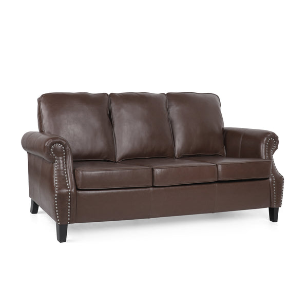Gdf Studio Burkehaven Contemporary Faux Leather 3 Seater Sofa With Nailhead Trim