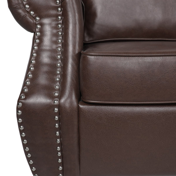 Gdf Studio Burkehaven Contemporary Faux Leather 3 Seater Sofa With Nailhead Trim