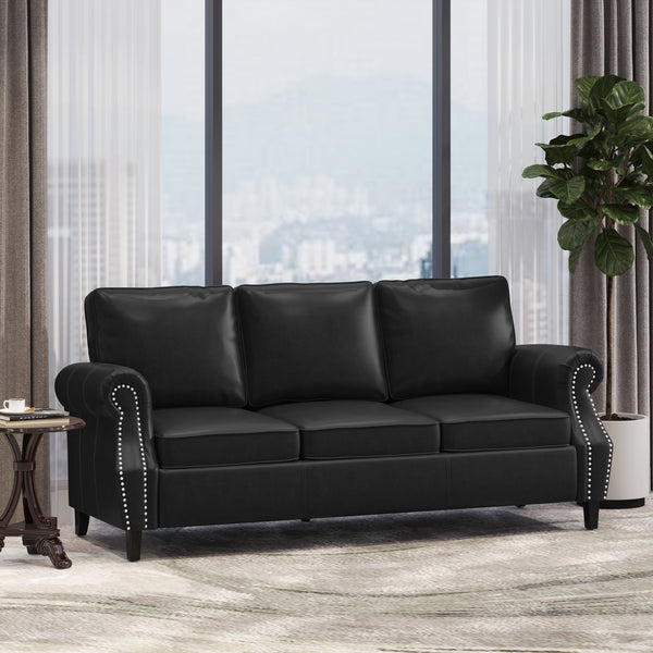 gdf studio Burkehaven Contemporary Faux Leather 3 Seater Sofa with Nailhead Trim