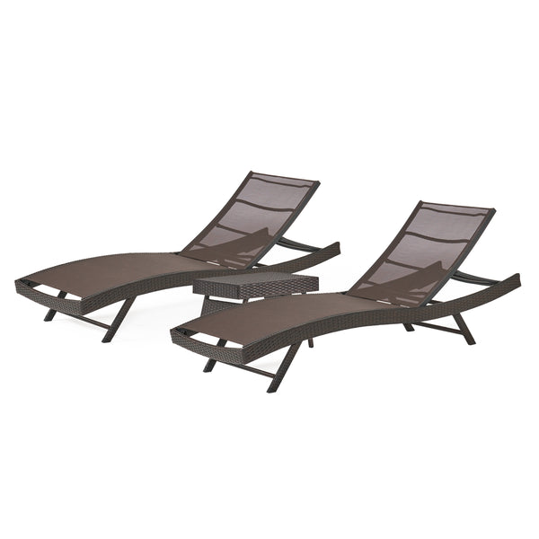 gdf studio Burnham Outdoor 3pc Brown Mesh Chaise Lounge Chairs Set