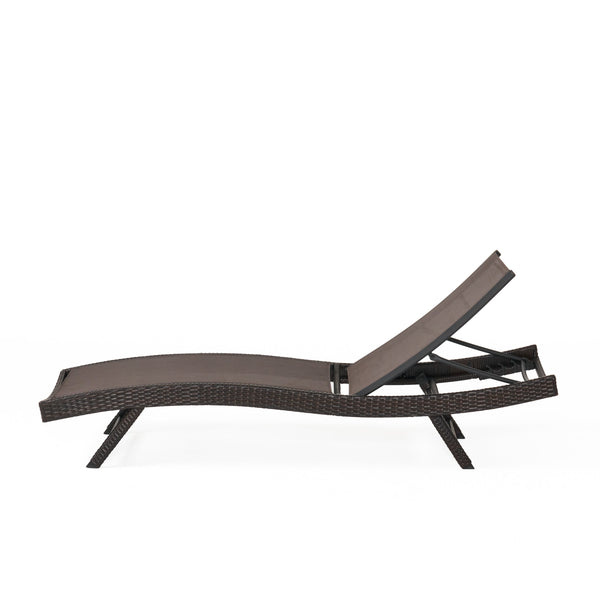Gdf Studio Burnham Outdoor Brown Mesh Chaise Lounge Chair
