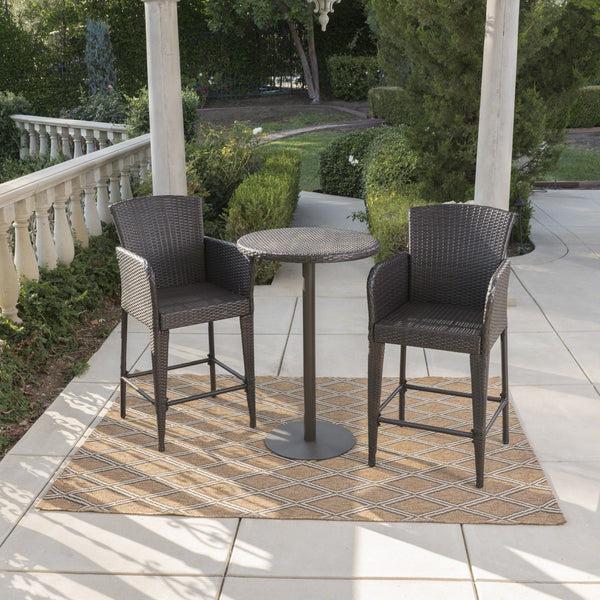 Gdf Studio Burrough Outdoor 3 Piece Round Multi-brown Wicker Bar Set