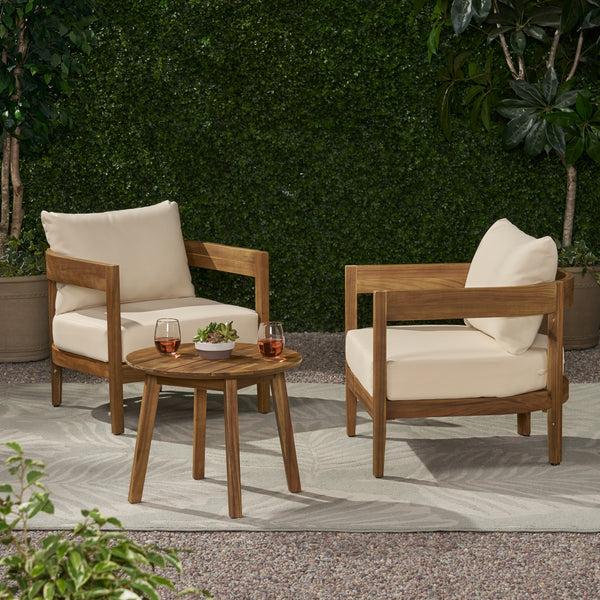 Gdf Studio Burrough Outdoor Acacia Wood 2 Seater Chat Set With Cushions
