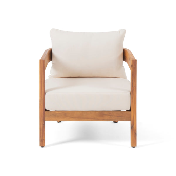 Gdf Studio Burrough Outdoor Acacia Wood 2 Seater Chat Set With Cushions