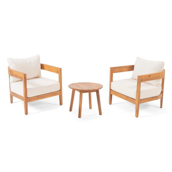 gdf studio Burrough Outdoor Acacia Wood 2 Seater Chat Set with Cushions