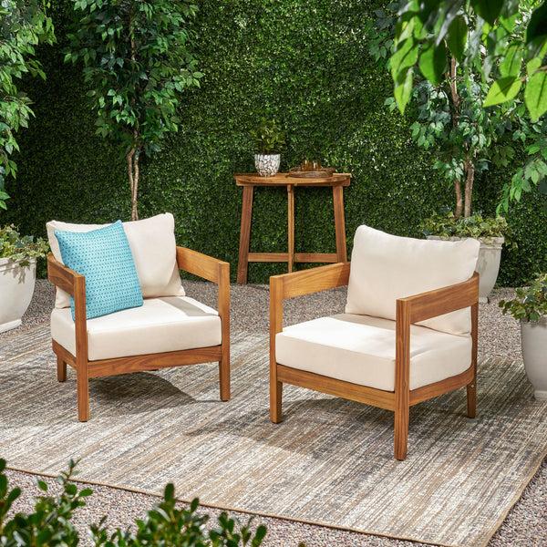 Gdf Studio Burrough Outdoor Acacia Wood Club Chair With Cushions (Set Of 2)