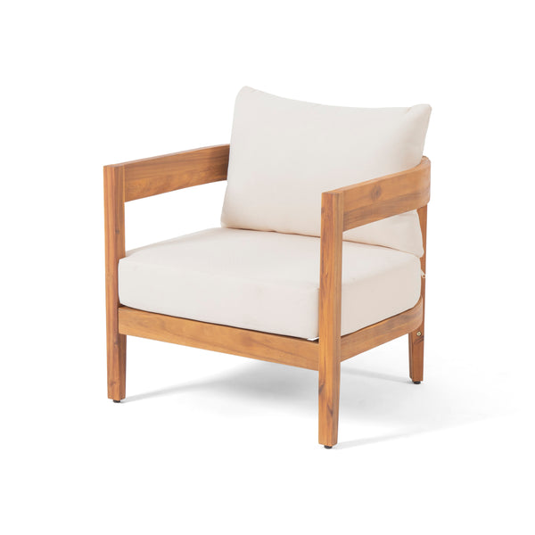 gdf studio Burrough Outdoor Acacia Wood Club Chair with Removable Cushions for Porch Garden