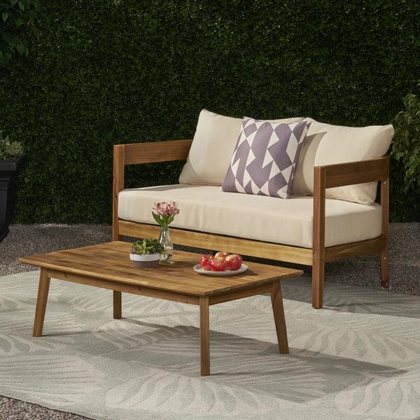 Gdf Studio Burrough Outdoor Acacia Wood Loveseat Set With Coffee Table