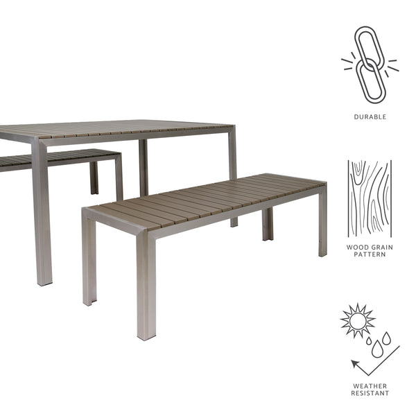 Gdf Studio Butler Outdoor Aluminum Picnic Set With Faux Wood Top Silver And Natural