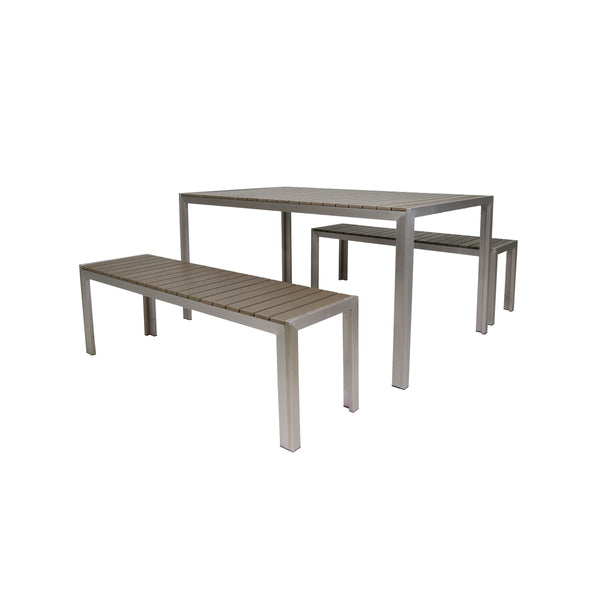 gdf studio Butler Outdoor Aluminum Picnic Set with Faux Wood Top Silver and Natural