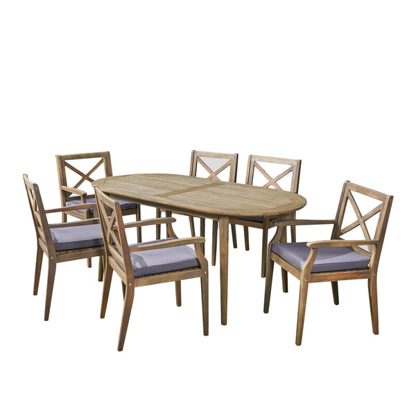 Gdf Studio Byrd Outdoor 7 Piece Acacia Wood Dining Set