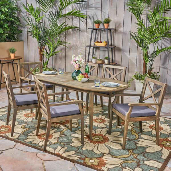 Gdf Studio Byrd Outdoor 7 Piece Acacia Wood Dining Set