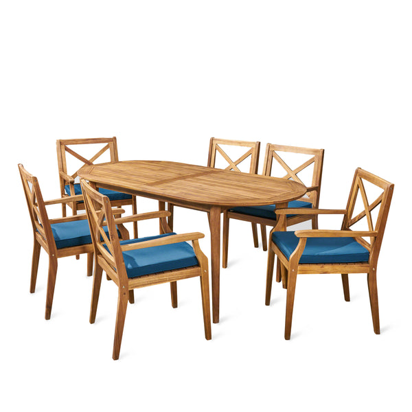gdf studio Byrd Outdoor 7 Piece Acacia Wood Dining Set