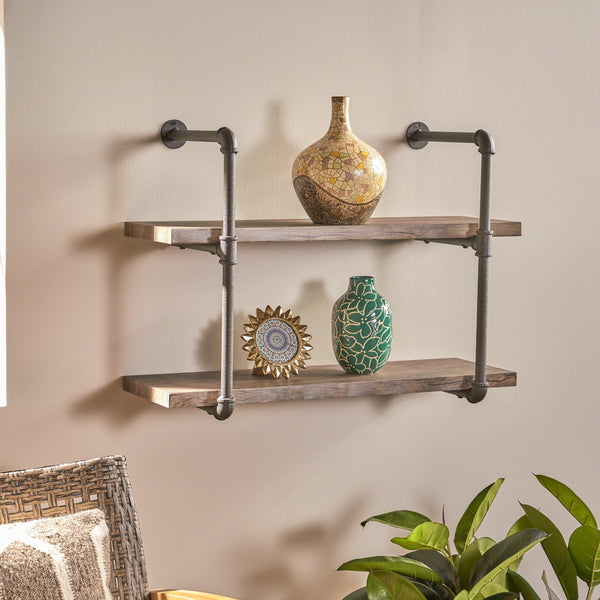 Gdf Studio Caden 2 Shelf Industrial Pipe Design Wall Mount Floating Shelf