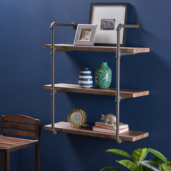 Gdf Studio Caden Industrial Pipe Design 3-Tier Wall Mount Floating Shelf