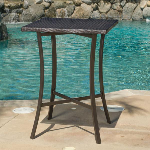 Gdf Studio Cait Outdoor Square Multi-Brown Wicker Bar Table With Aluminum Frame