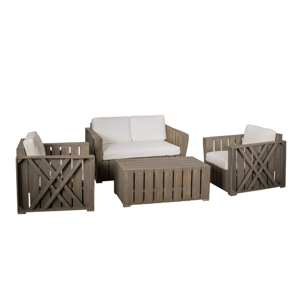gdf studio Calade Outdoor 4-piece Acacia Wood Chat Set with Cushions