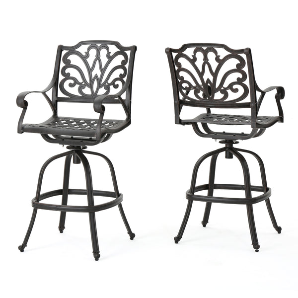 gdf studio Calandra 30-Inch Outdoor Bronze Finished Cast Aluminum Barstools