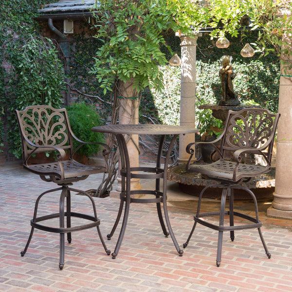 Gdf Studio Calandra Outdoor 3 Piece Bronze Cast Aluminum Bar Set