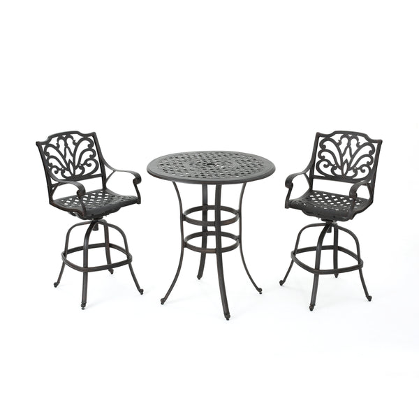 gdf studio Calandra Outdoor 3 Piece Bronze Cast Aluminum Bar Set