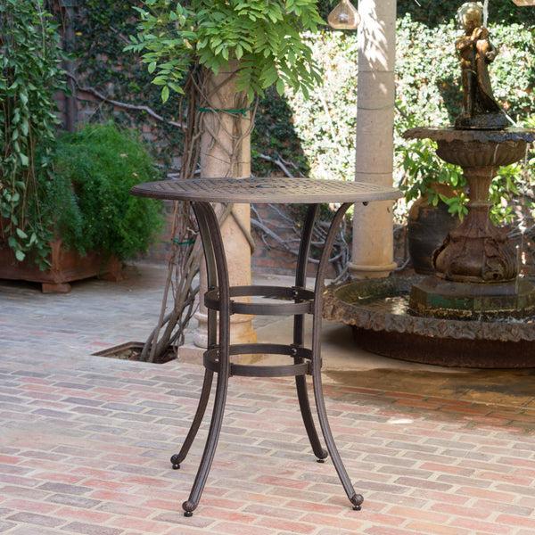 Gdf Studio Calandra Outdoor 37 Inch Bronze Cast Aluminum Round Bar Table