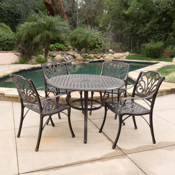 Gdf Studio Calandra Outdoor 5 Piece Bronze Cast Aluminum Circular Dining Set
