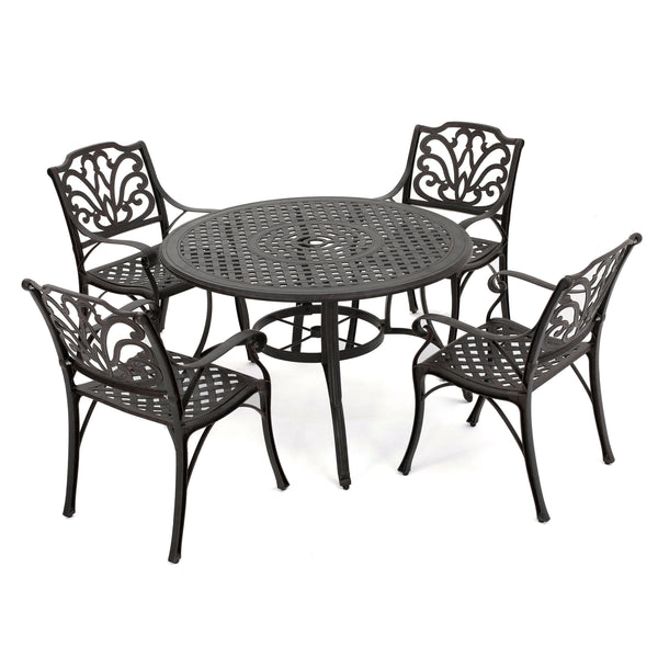 gdf studio Calandra Outdoor 5 Piece Bronze Cast Aluminum Circular Dining Set