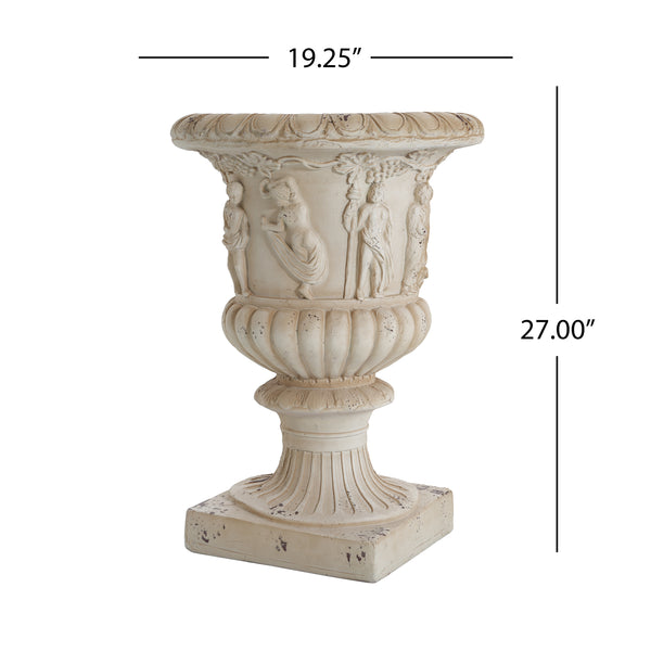 Gdf Studio Caldrithar MGO Garden Artistic Relief Urn Antique White 27'' H