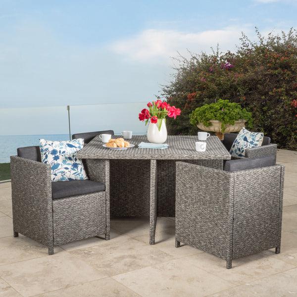 Gdf Studio Calella 5-Piece Outdoor Dark Grey Wicker Dining Set