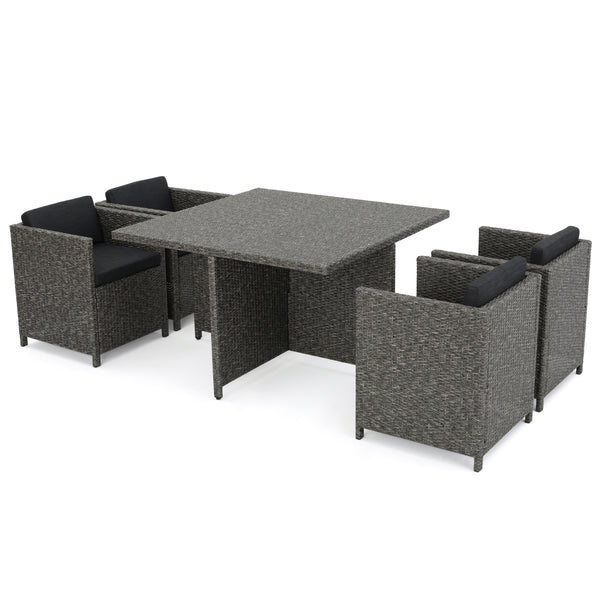 gdf studio Calella 5-Piece Outdoor Dark Grey Wicker Dining Set