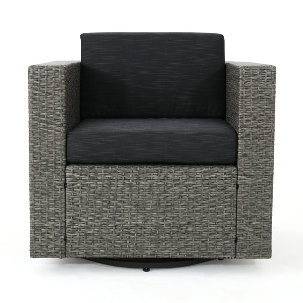 Gdf Studio Calella Outdoor 4 Seater Wicker Swivel Chair And Fire Pit Set