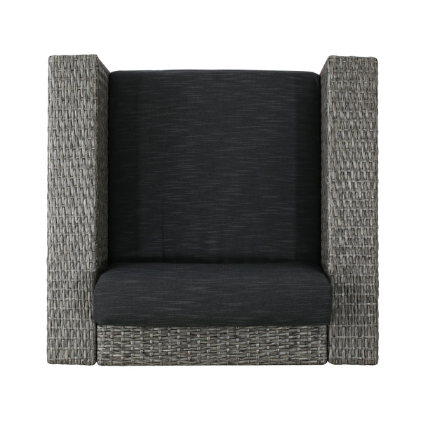 Gdf Studio Calella Outdoor 4 Seater Wicker Swivel Chair And Fire Pit Set