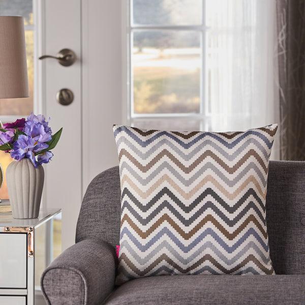 Gdf Studio Callon Indoor Grey Blue And Brown Zig Zag Striped Water Resistant Square Throw Pillow