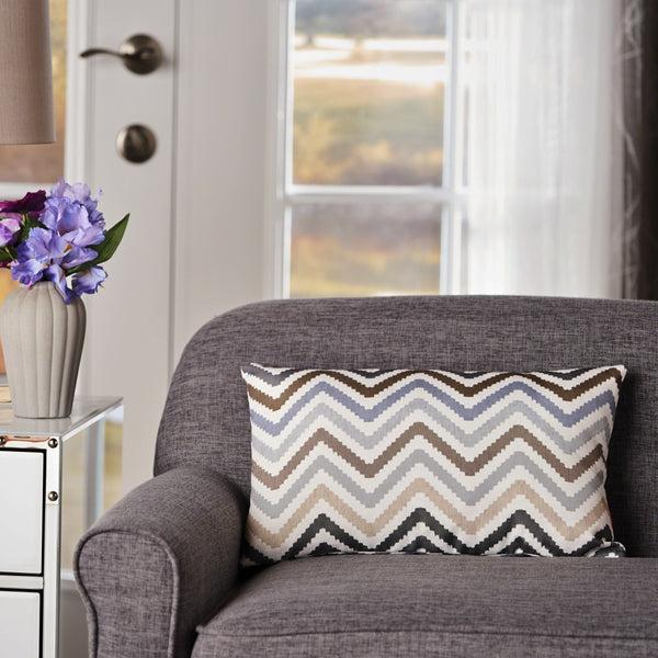 Gdf Studio Callon Indoor Grey Blue And Brown Zig Zag Striped Water Resistant Rectangular Throw Pillow