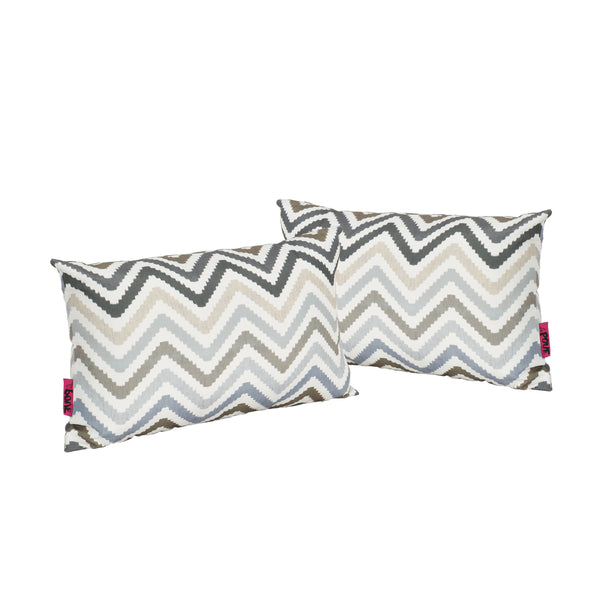 Gdf Studio Callon Indoor Grey Blue And Brown Zig Zag Striped Water Resistant Rectangular Throw Pillow