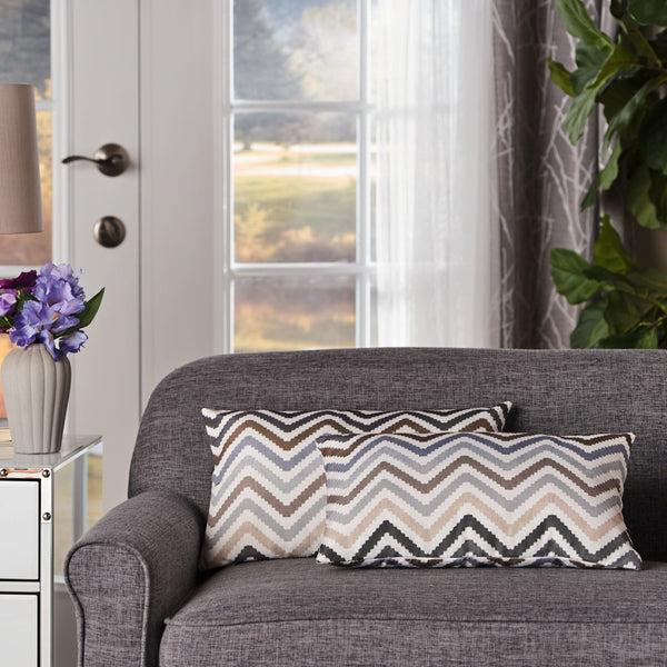 Gdf Studio Callon Indoor Grey Blue And Brown Zig Zag Striped Water Resistant Rectangular Throw Pillow
