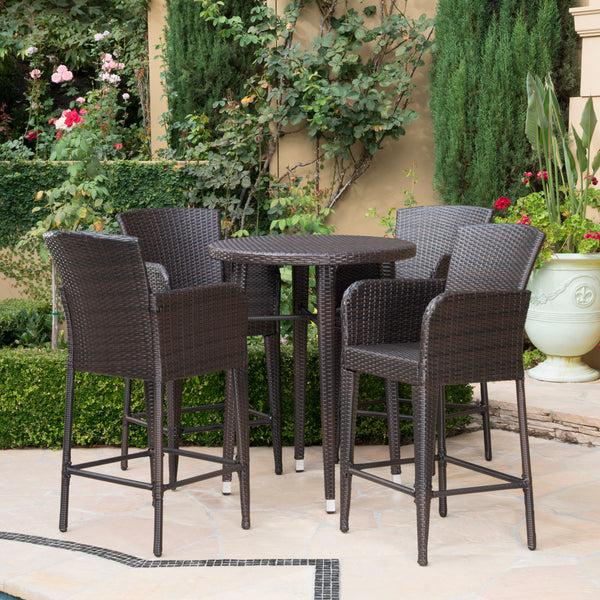 Gdf Studio Callum Outdoor 5 Piece Wicker Bar Set Multi-Brown