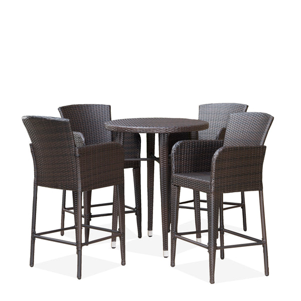 gdf studio Callum Outdoor 5 Piece Wicker Bar Set Multi-Brown