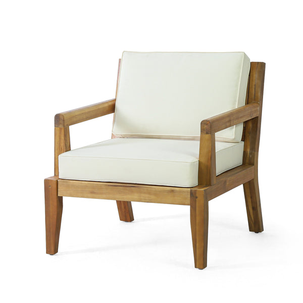 Gdf Studio Camak Outdoor Acacia Wood Club Chair With Cushions Teak And Beige