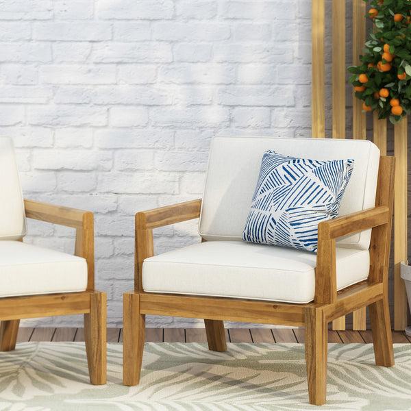 gdf studio Camak Outdoor Acacia Wood Club Chair with Cushions Teak and Beige