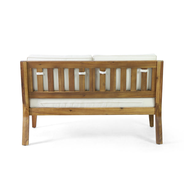 Gdf Studio Camak Outdoor Acacia Wood Loveseat And Coffee Table Set Teak Beige