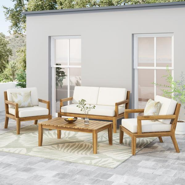 Gdf Studio Camak Rossville Outdoor Acacia Wood Chat Set Teak And Beige