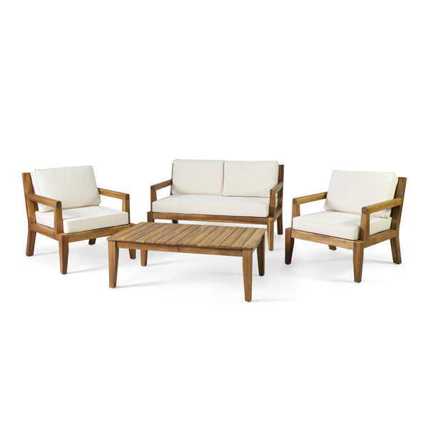 gdf studio Camak Rossville Outdoor Acacia Wood Chat Set Teak and Beige