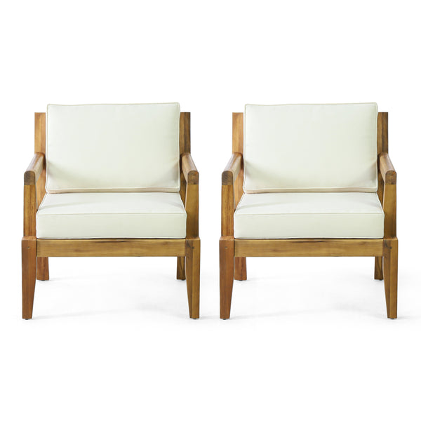 gdf studio Camak Rossville Outdoor Acacia Wood Club Chairs with Cushions Set of 2 Teak and Beige