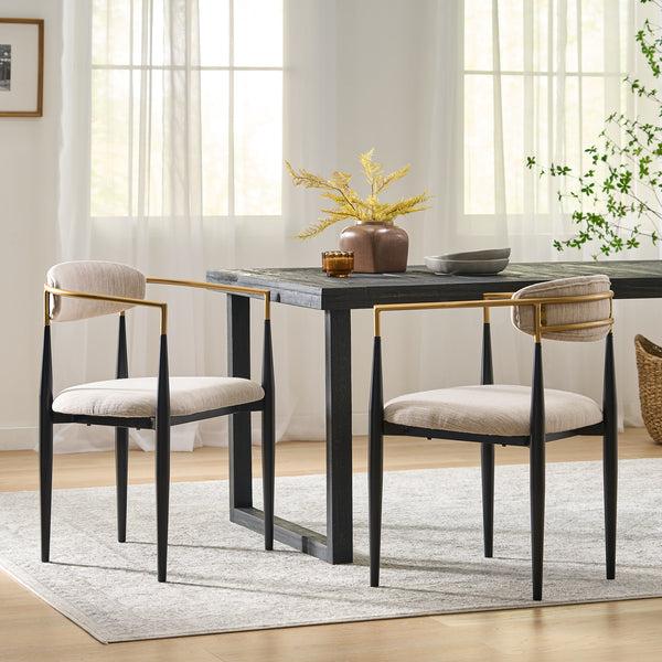 Gdf Studio Camas Modern Fabric Upholstered Iron Dining Chairs Set Of 2