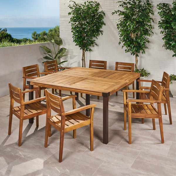 Gdf Studio Cambriella Outdoor 8 Seater Acacia Wood Dining Set
