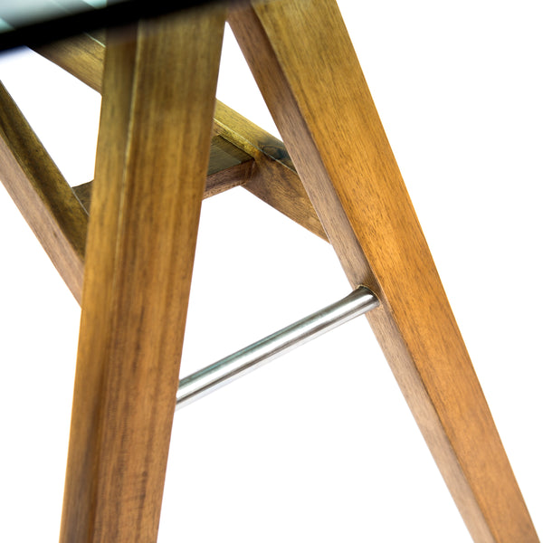 Gdf Studio Camey Mid-Century Acacia Wood Desk With Tempered Glass Top