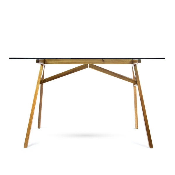 gdf studio Camey Mid-Century Acacia Wood Desk with Tempered Glass Top