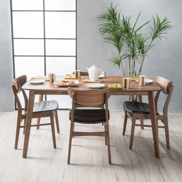 Gdf Studio Camilla Dark Brown Leather Wood Finish 60-inch Rectangular 5 Piece Dining Set