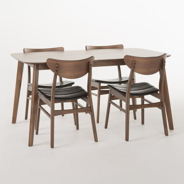 gdf studio Camilla Dark Brown Leather Wood Finish 60-inch Rectangular 5 Piece Dining Set